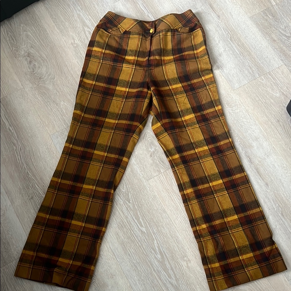 Pendleton Plaid Wool Pants in Mustard and Brown Vintage